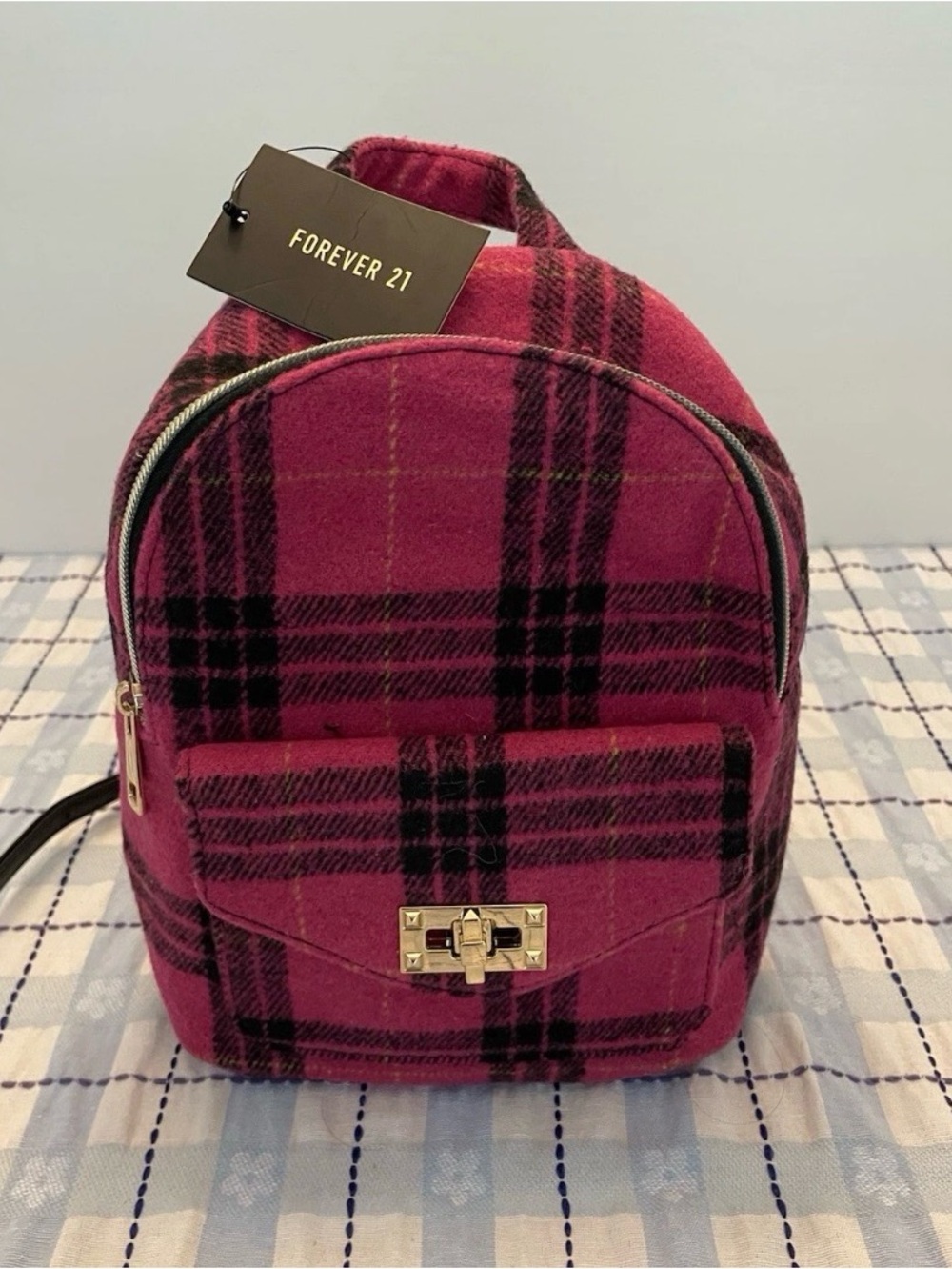 Forever 21 pink and black plaid mini backpack from 2018/19 NWT